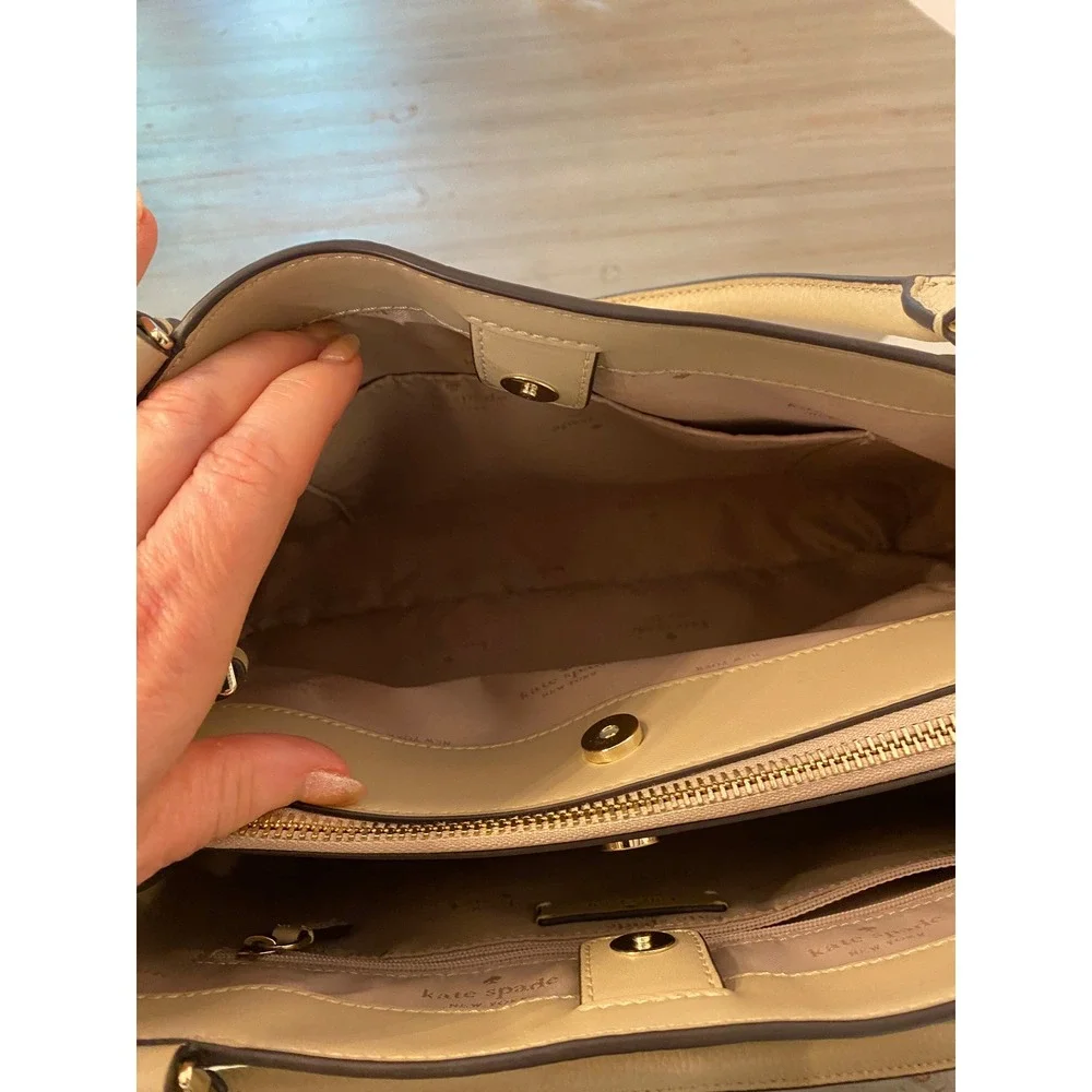 Kate Spade New York Pebbled Leather Satchel Crossbody Bag Beige Cream Two-Tone